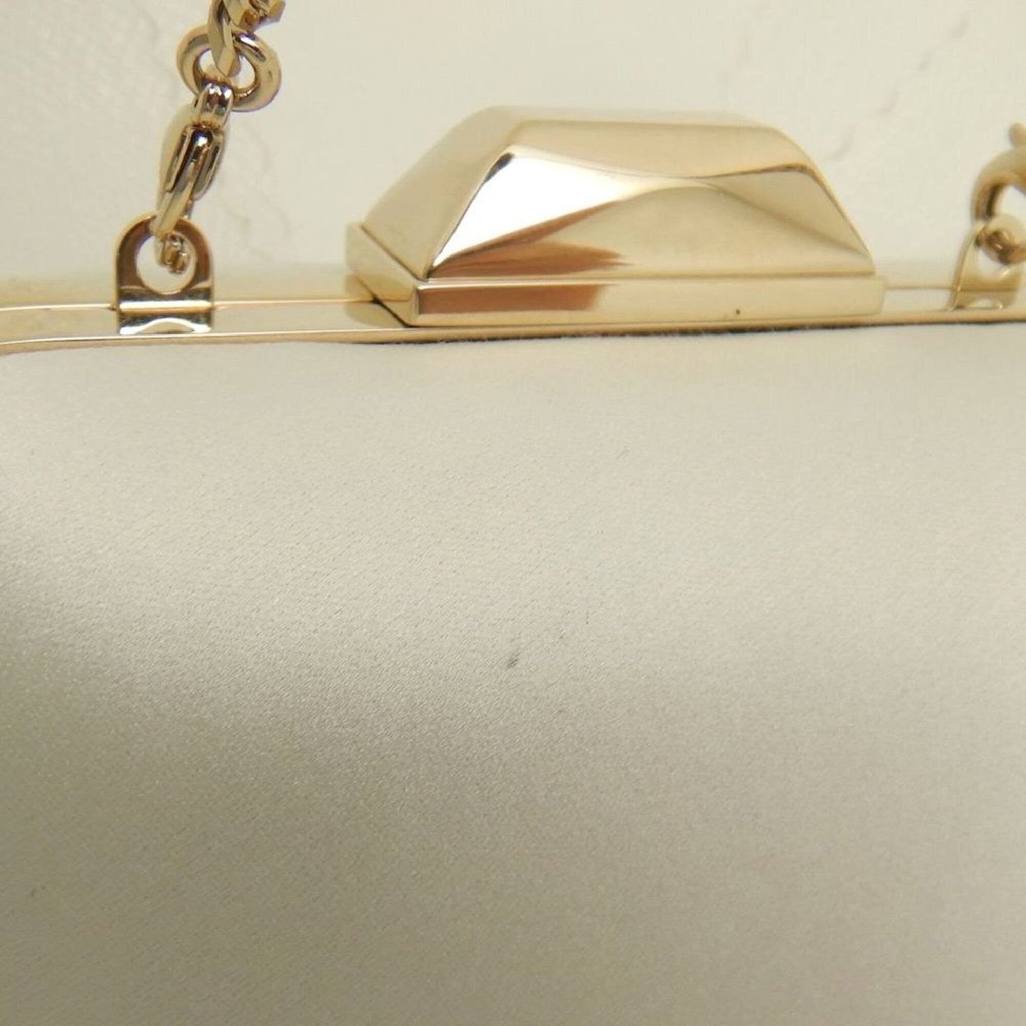 JIMMY CHOO Microcloud Clutch Bag, Chain Clutch, Satin, Off-White, Women's, 253759 — Like New