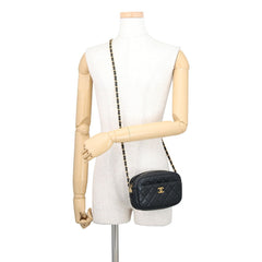 Chanel Chain Shoulder Bag, Matelassé, Coco Mark, Camera Case, Lambskin, A91796, CHANEL Pochette, Black, Handbag, Women's — Like New