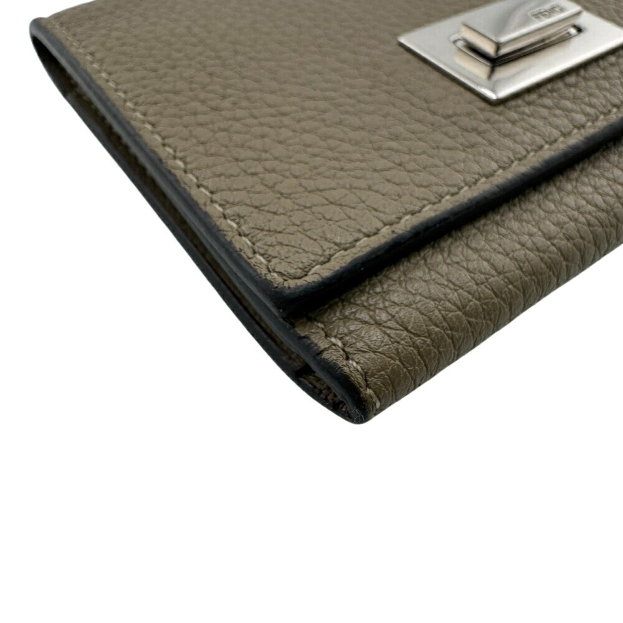 FENDI Peekaboo Turnlock Selleria Card Case Wallet, Gray, Women's