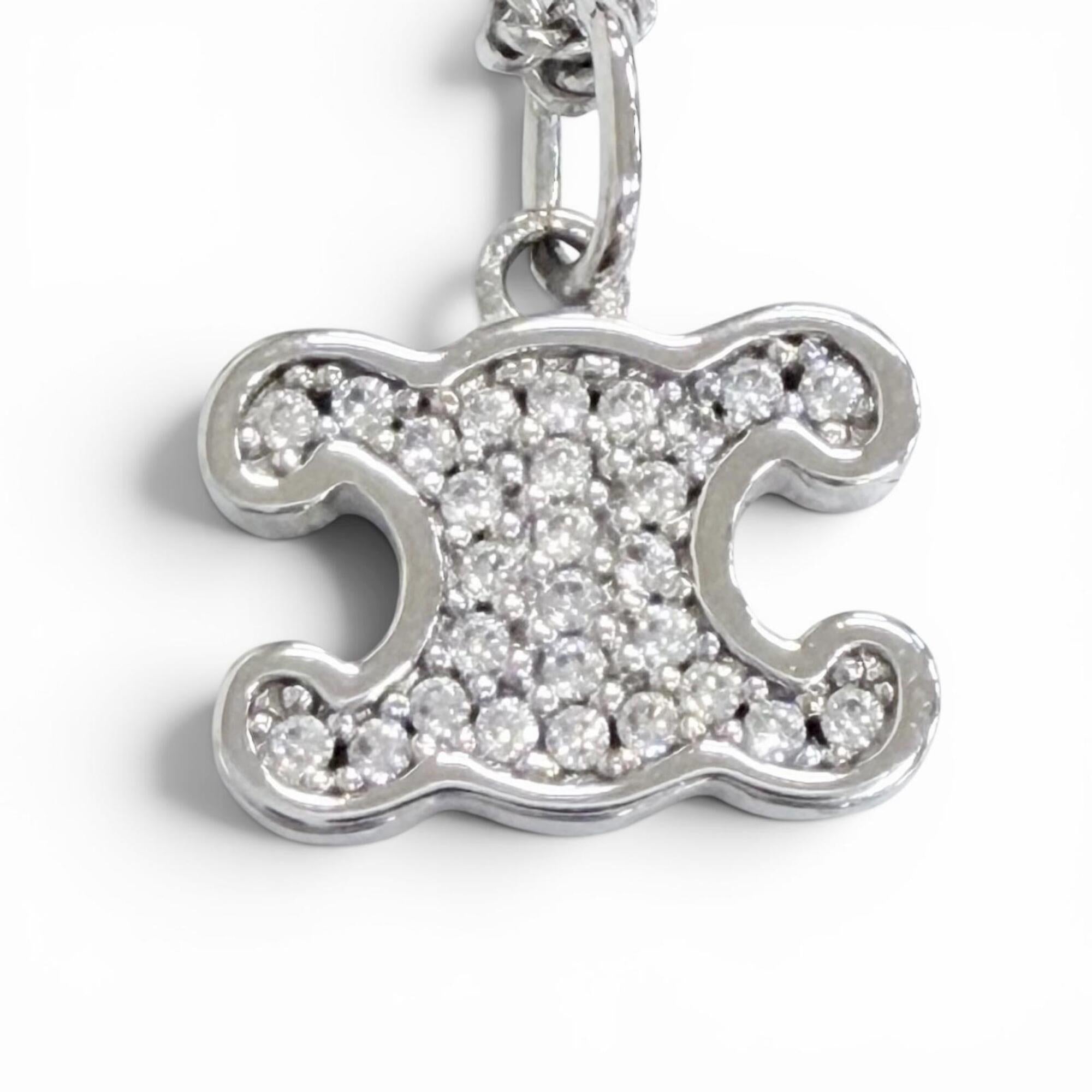 CELINE 460GB6BZI Triomphe Rhinestone Necklace, Silver, Made in Italy, Women's, with Box and Dust Bag — Like New