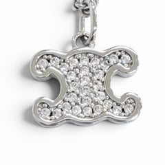 CELINE 460GB6BZI Triomphe Rhinestone Necklace, Silver, Made in Italy, Women's, with Box and Dust Bag — Like New