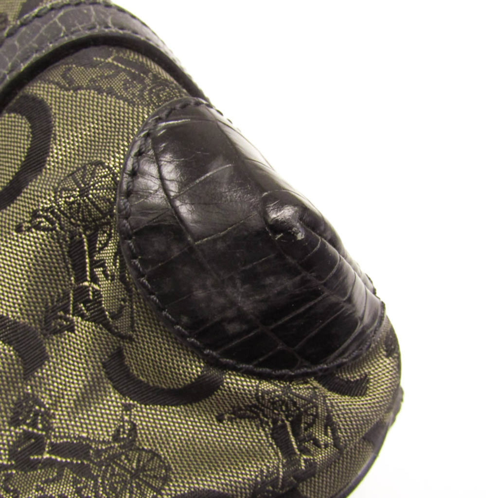 Celine C Macadam Carriage Pattern Women's Canvas,Leather Tote Bag Beige,Black