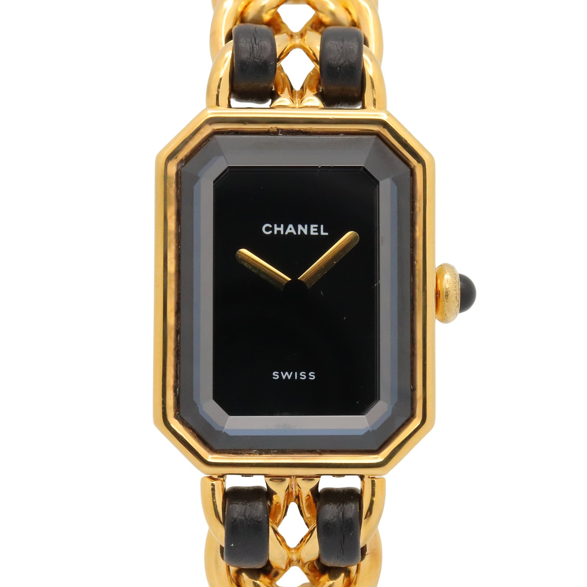 Chanel CHANEL Première S Watch, Gold Plated (GP), Leather Strap, Women's, Black, H0001 — Very Good