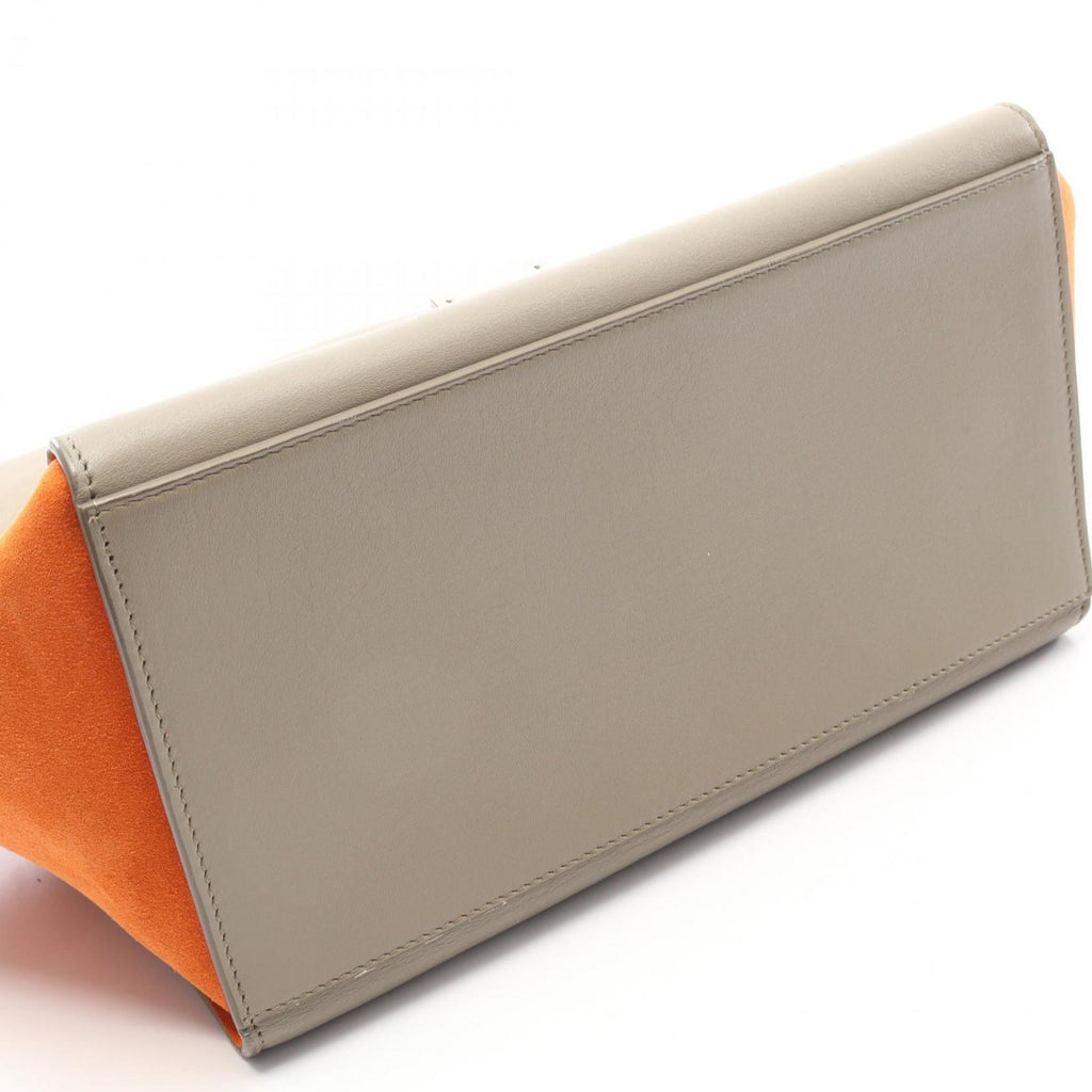 Celine Trapeze Small Handbag, Leather and Suede, Women's, Beige, Black, Orange