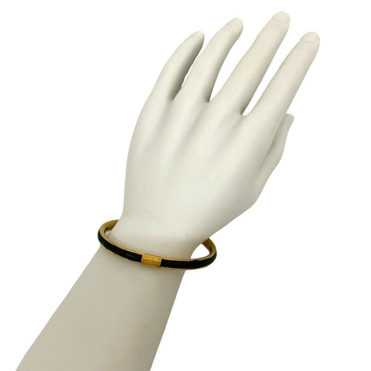 GUCCI GG Logo Leather Bangle Bracelet in Gold and Green (513-2)