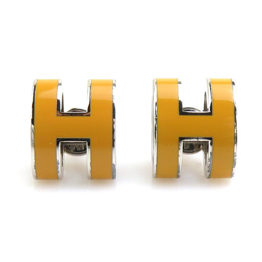 Hermes HERMES earrings mini pop H metal enamel silver yellow ladies e60566j