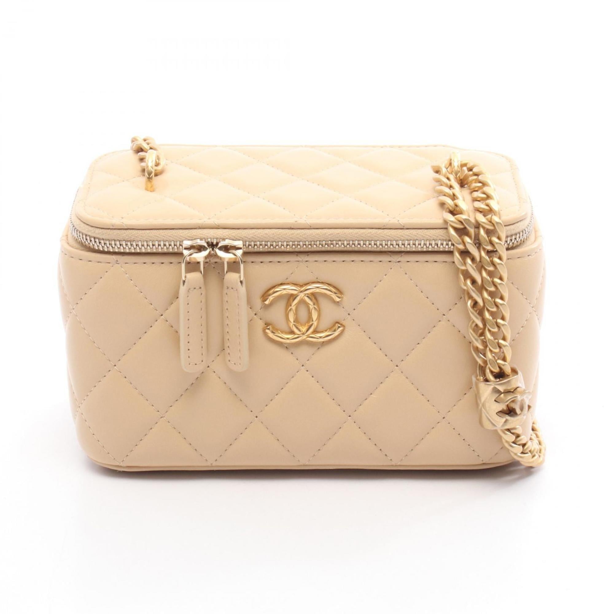 CHANEL Matelasse Vanity Shoulder Bag, Leather, Women's, Beige, AP3044