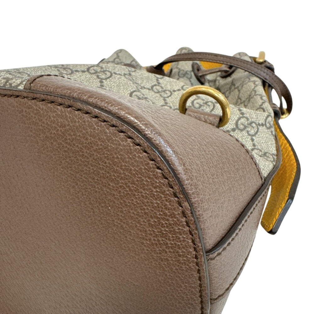 GUCCI 473875 Tiger Drawstring One-Shoulder Bag GG Supreme Handbag Brown — Like New