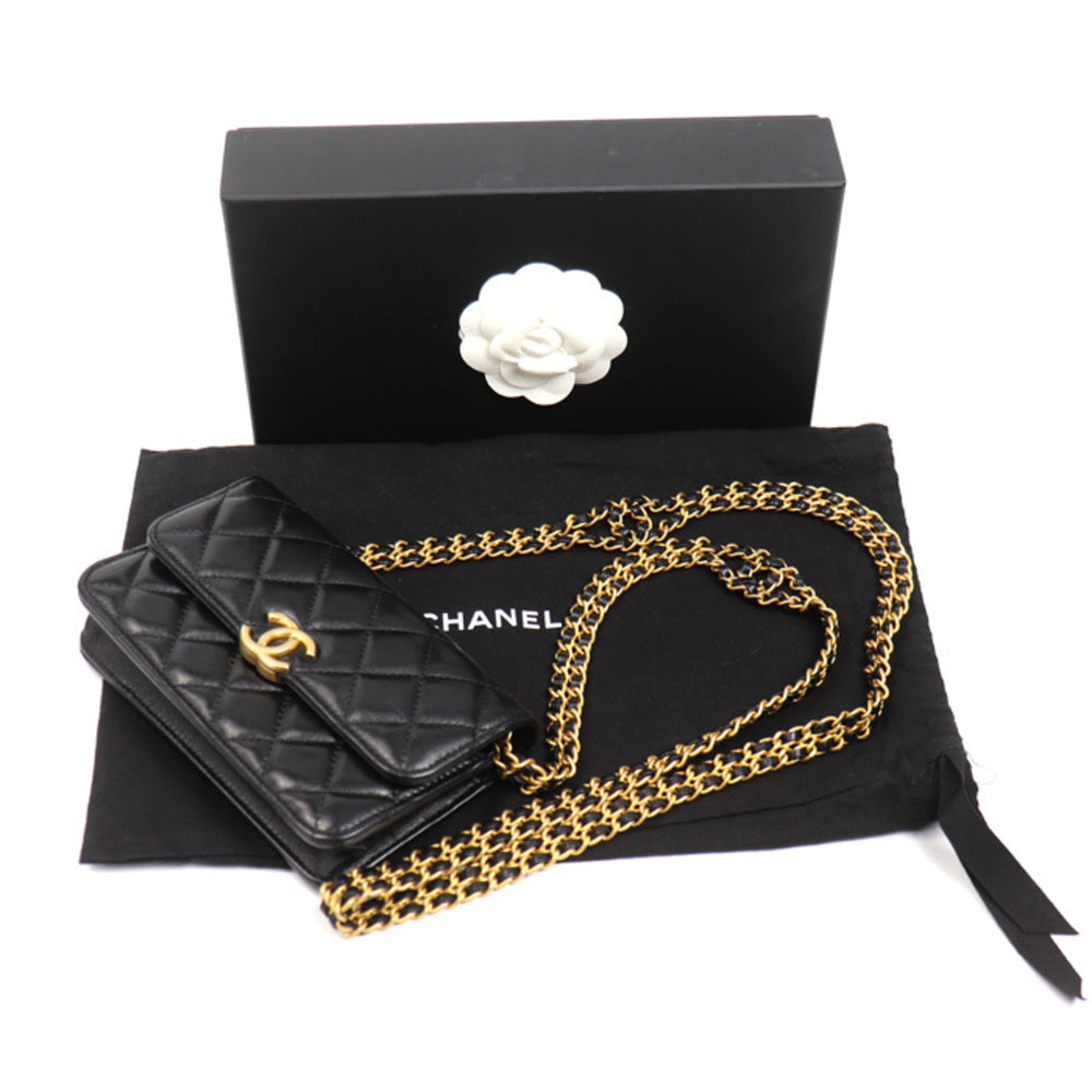CHANEL Matelasse Flap Phone Holder Shoulder Bag, Black, AP3106, Women's — Like New