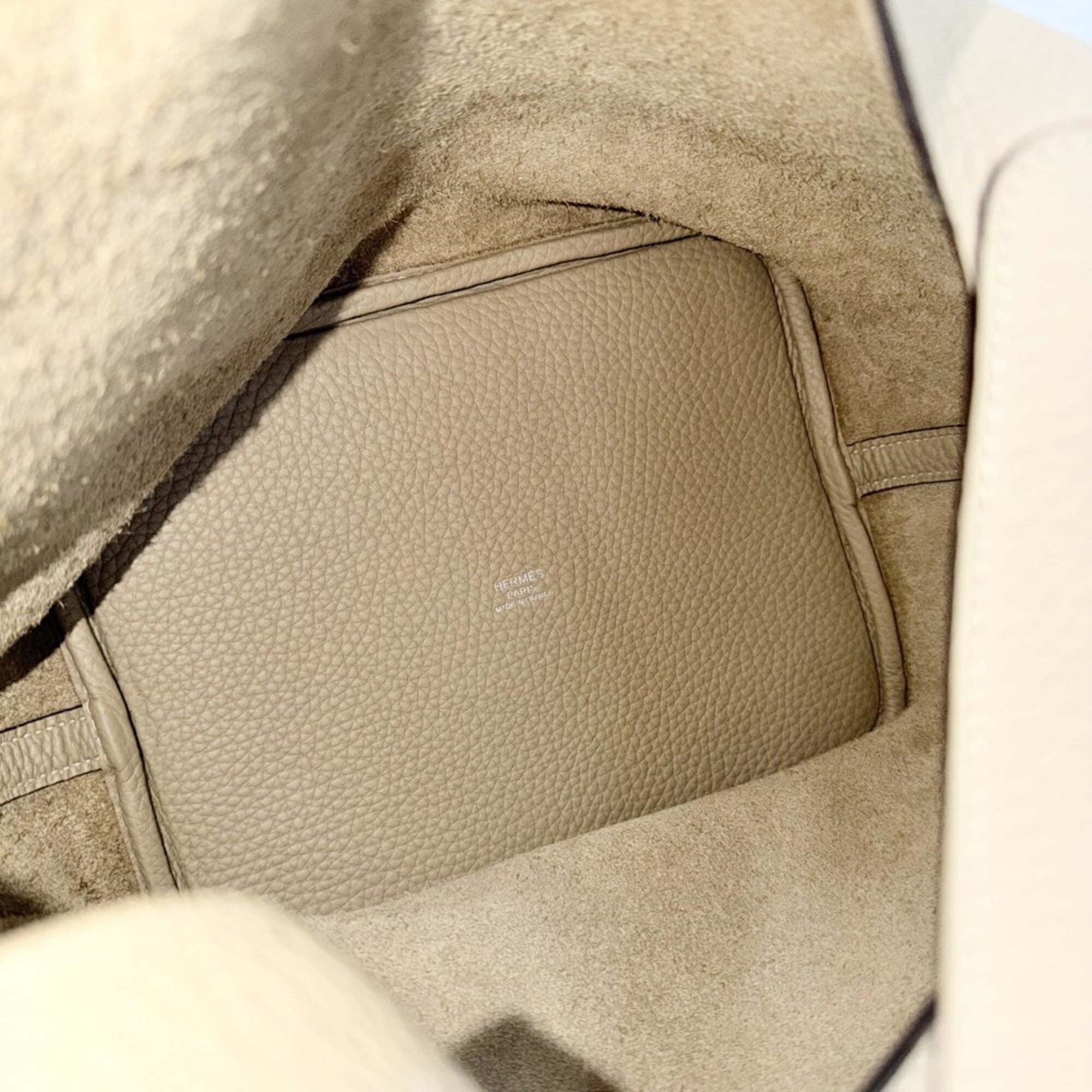 Hermes Picotin Lock MM handbag for women, beige, HERMES X stamp, Taurillon leather, silver hardware, 2016 model — Like New