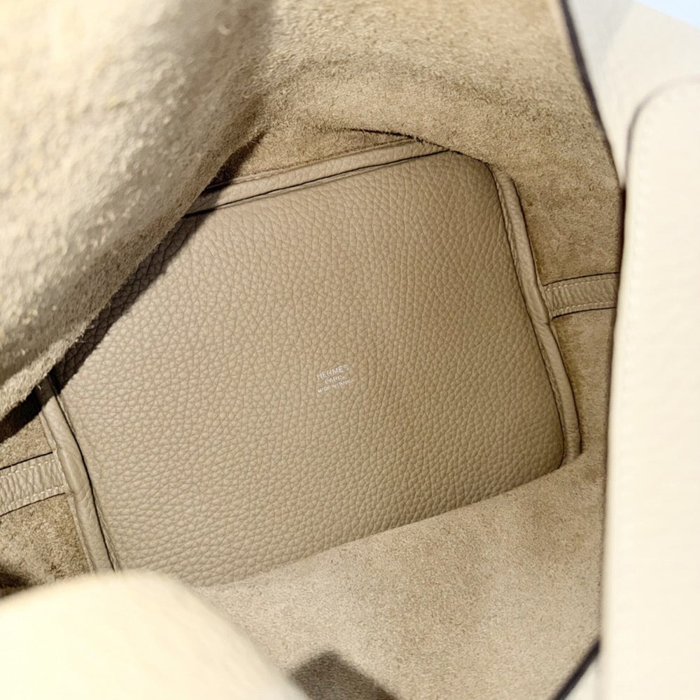 Hermes Picotin Lock MM handbag for women, beige, HERMES X stamp, Taurillon leather, silver hardware, 2016 model — Like New