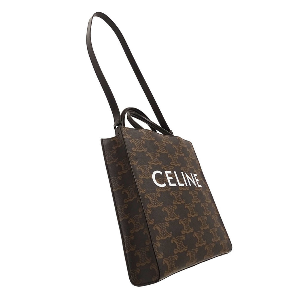 Celine Women's Tote/Shoulder Bag, Triomphe Canvas, Vertical Cabas, Medium, Black/Brown, Handbag/Shoulder Bag