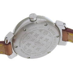 Louis Vuitton Tambour Watch Q1211, Stainless Steel and Leather Quartz Movement, Analog Display, Black Dial, Women's — Very Good