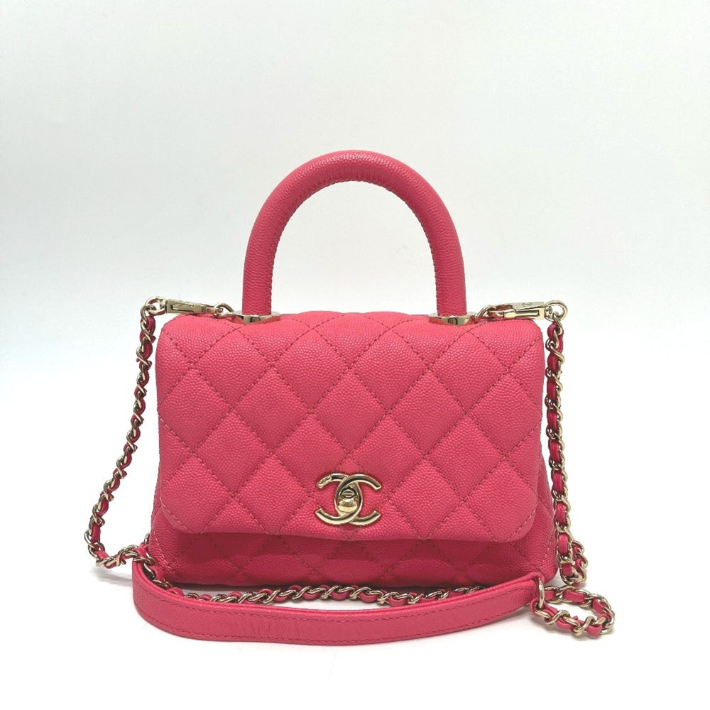 CHANEL AS2215 Coco Handle XXS/Coco 19 2-Way Handbag, Caviar Skin, Coral Pink, Like New — Like New