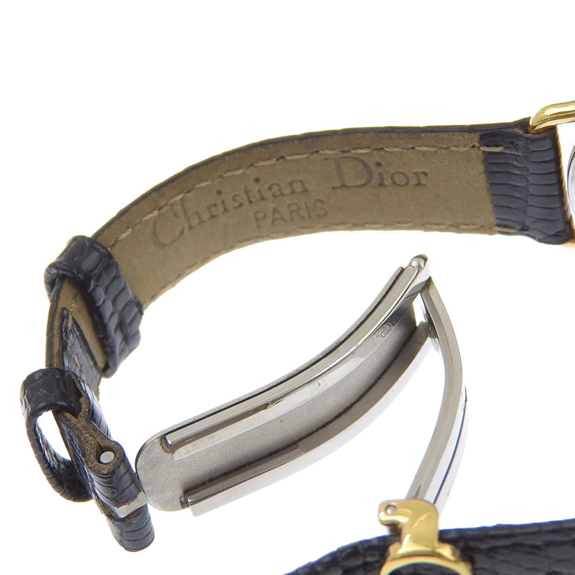 Christian Dior watch, model 58.121.2, gold-plated leather strap, gold quartz, analog, white dial, women's — Very Good