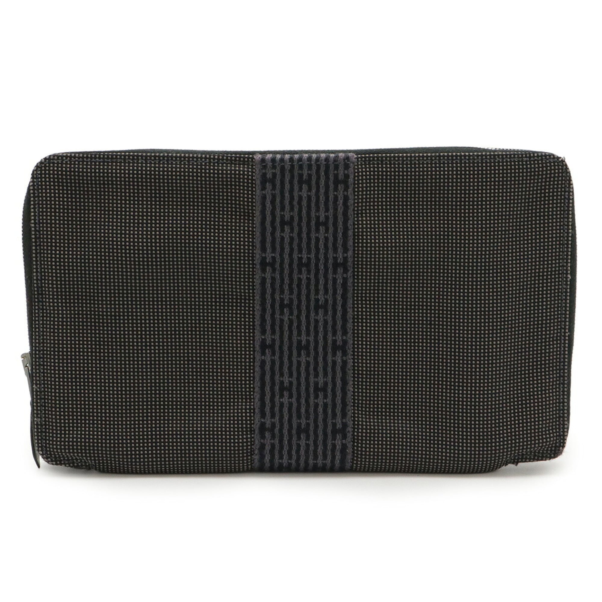 HERMES Air Line Purse GM Round Long Wallet Passport Case Canvas Gray