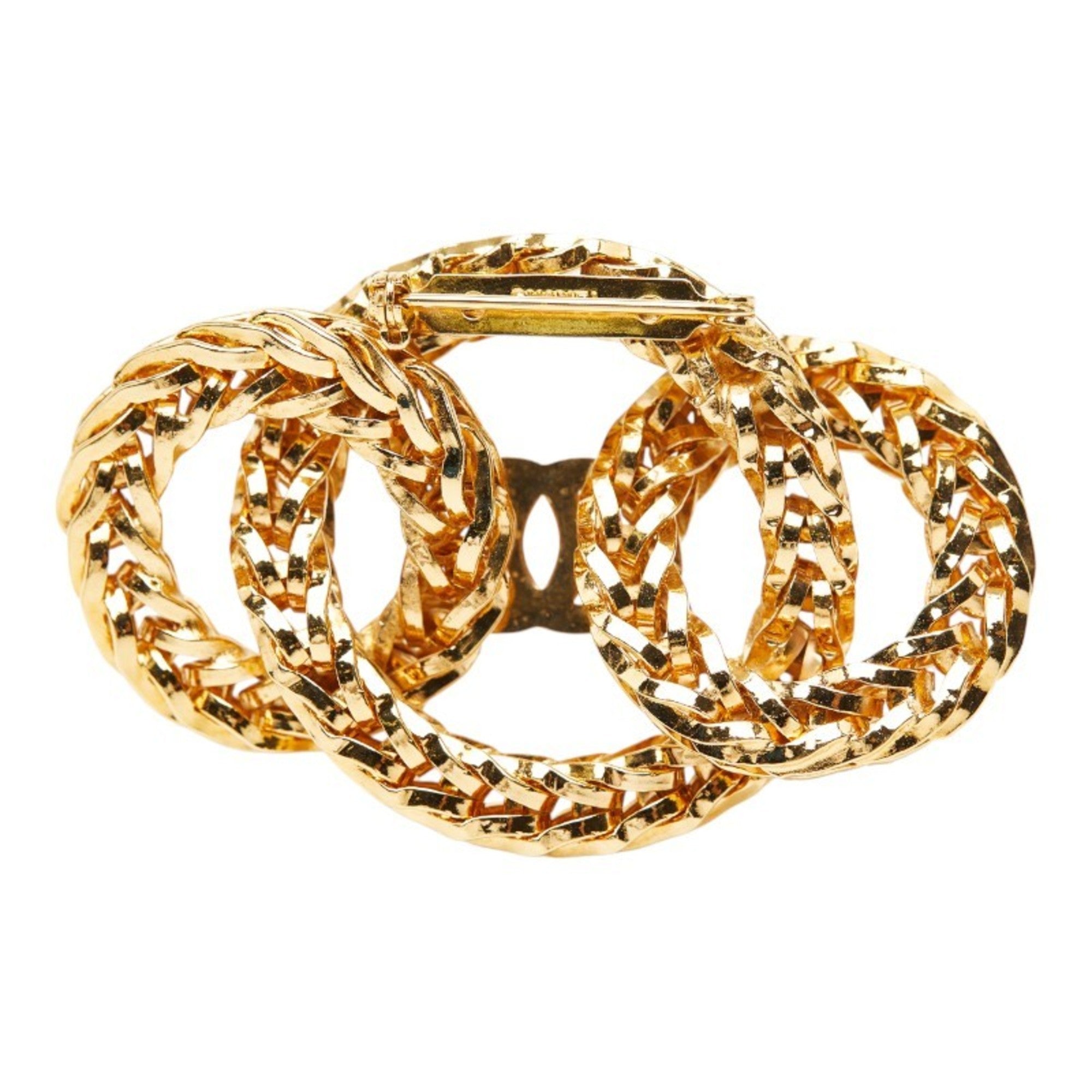 CHANEL Triple Circle Coco Mark Chain Brooch, Gold Plated, Women's
