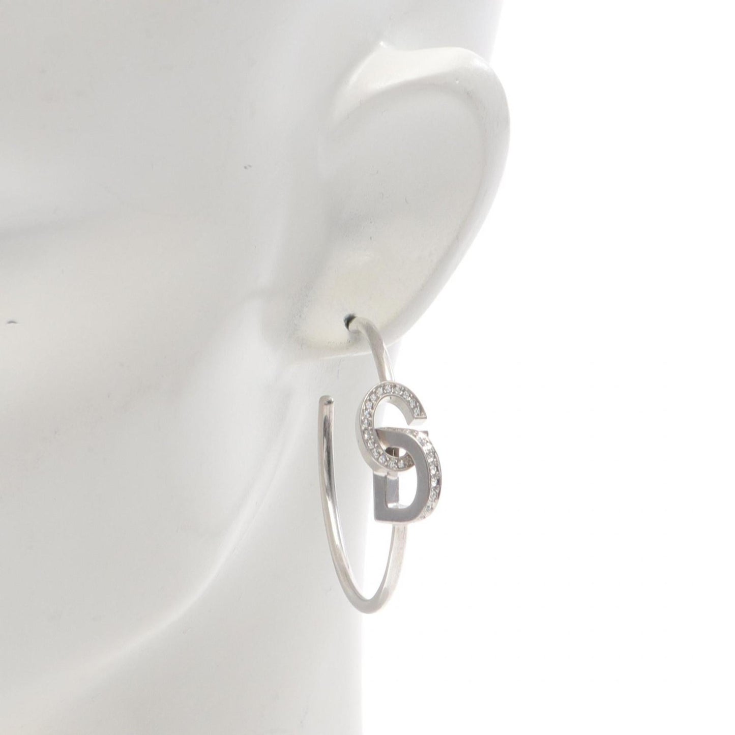Christian Dior Dior CD LOCK Hoop Earrings in Stainless Steel with Crystals, Silver and Clear