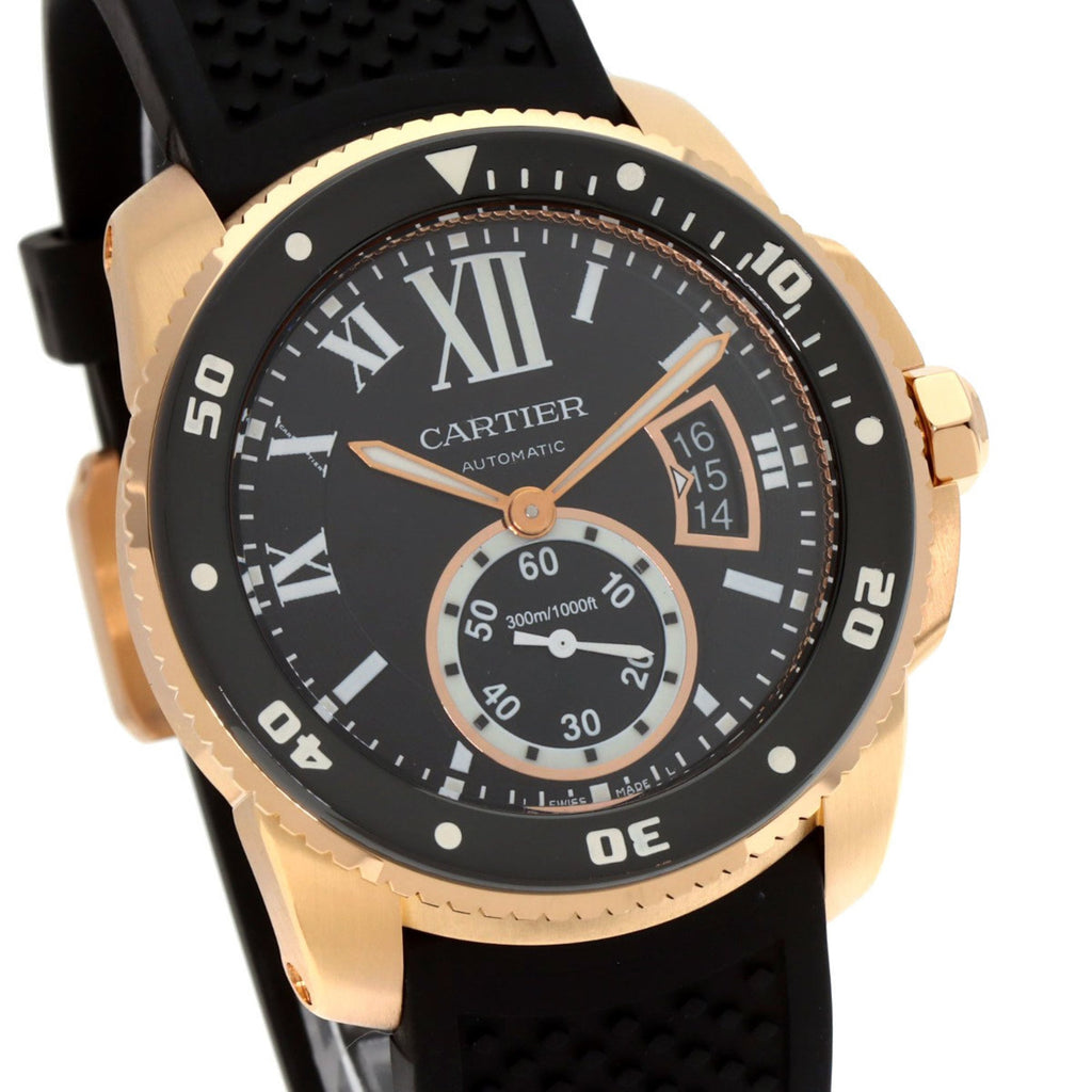 Cartier W7100052 Calibre de Diver's Watch, 18K Pink Gold, Rubber, Men's