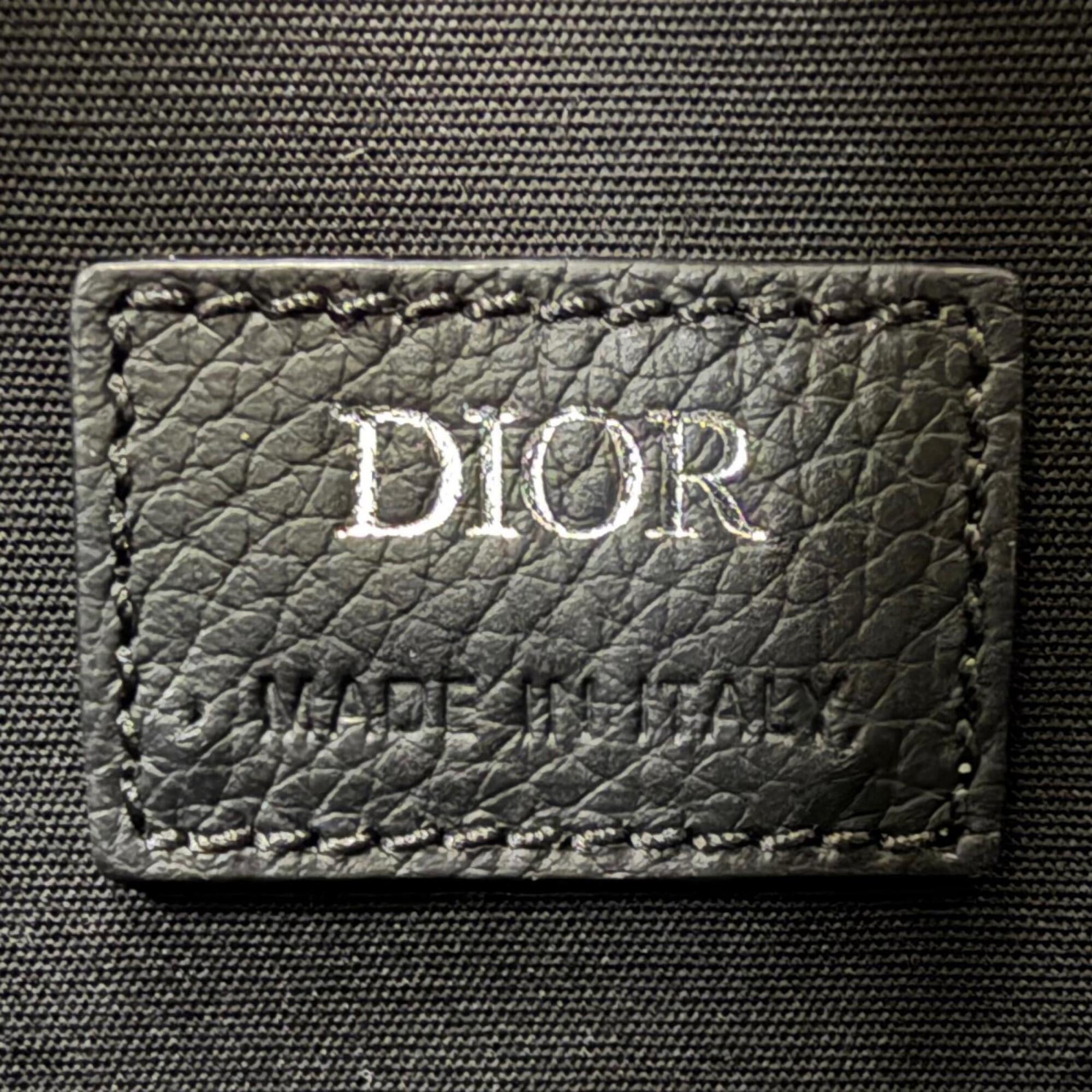 DIOR Homme 1ADDU114 Lango 26 Leather Oblique Jacquard Saddle 2-Way Shoulder Bag, Beige/Navy, Made in Italy, Men's, with Dust Bag — Like New