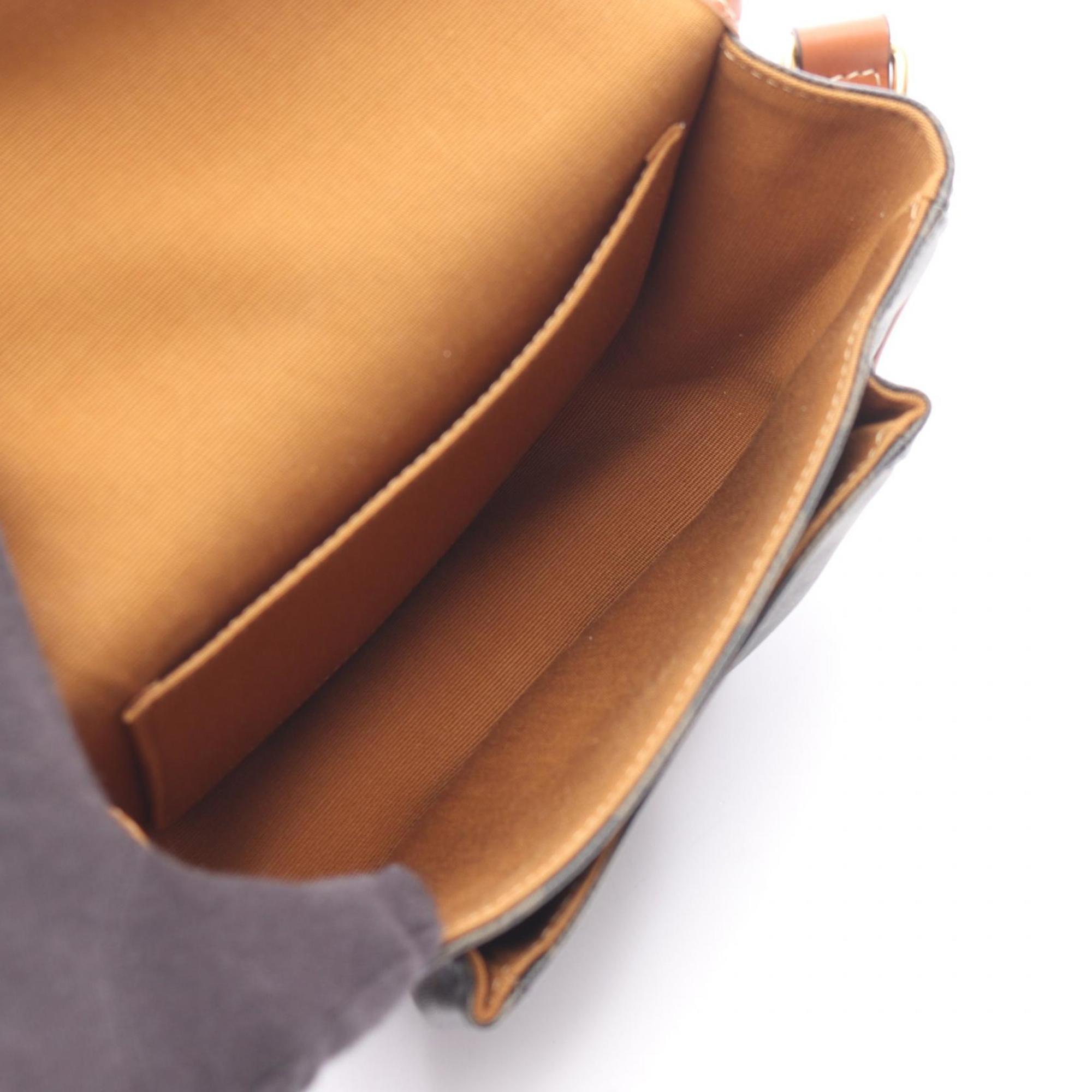 Celine Folco Medium Triomphe Shoulder Bag, Coated Canvas and Leather, Women's, Black Brown