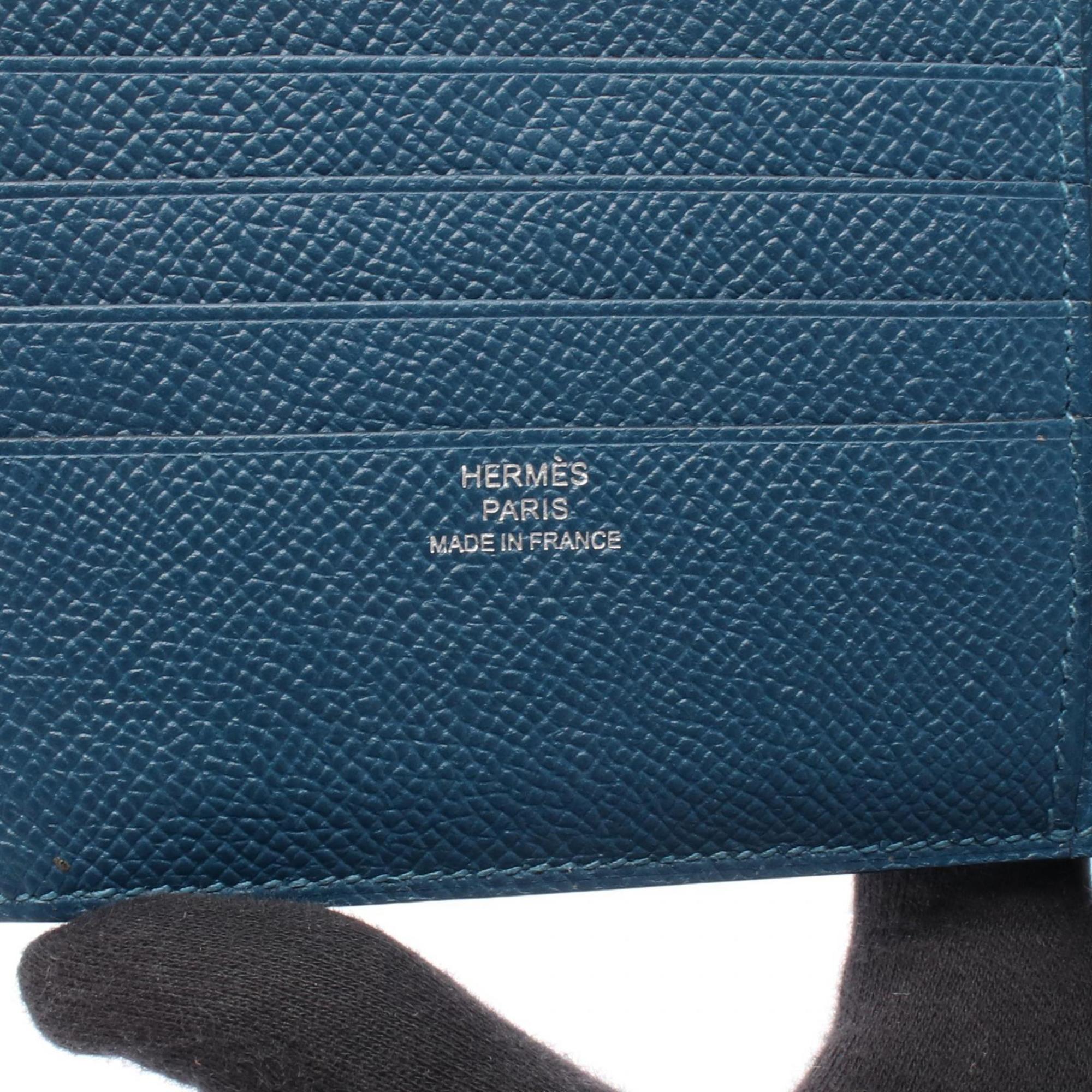 Hermes Hermès MC2 Thales Bifold Wallet in Calfskin Leather (Cowhide) with Epsom Leather, Men's Blue