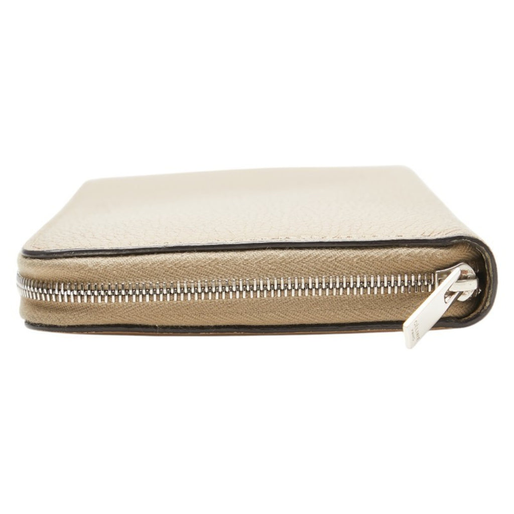 Celine long wallet with round zipper, beige leather, women's.
