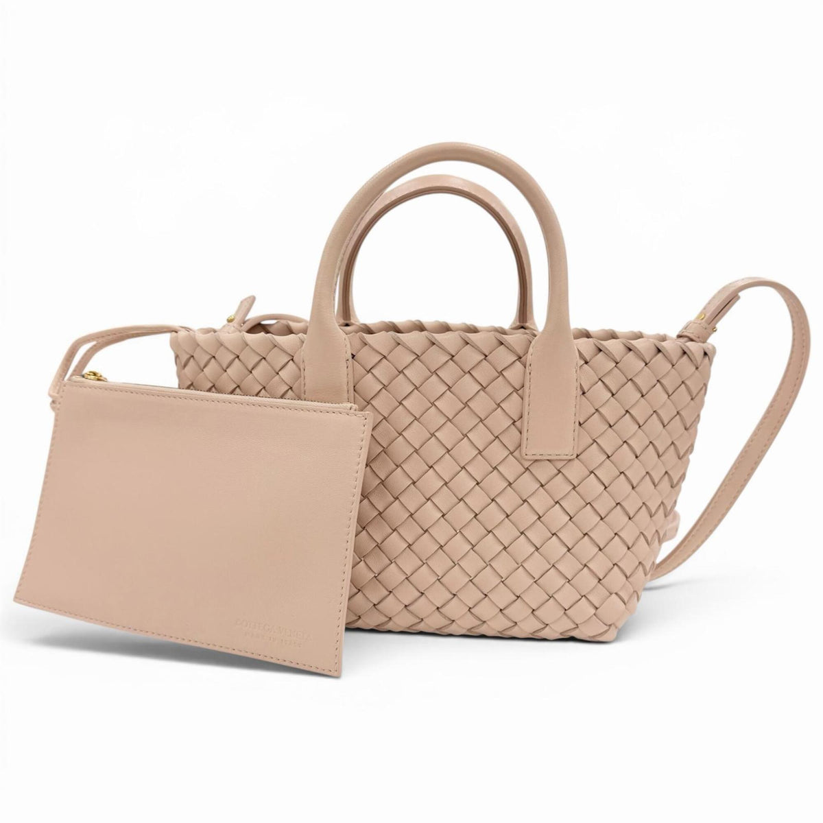 BOTTEGA VENETA 781670 Intrecciato Mini Cabas Lambskin 2-Way Handbag/Shoulder Bag with Pouch, Pink, Made in Italy, Women's, Dust — Like New