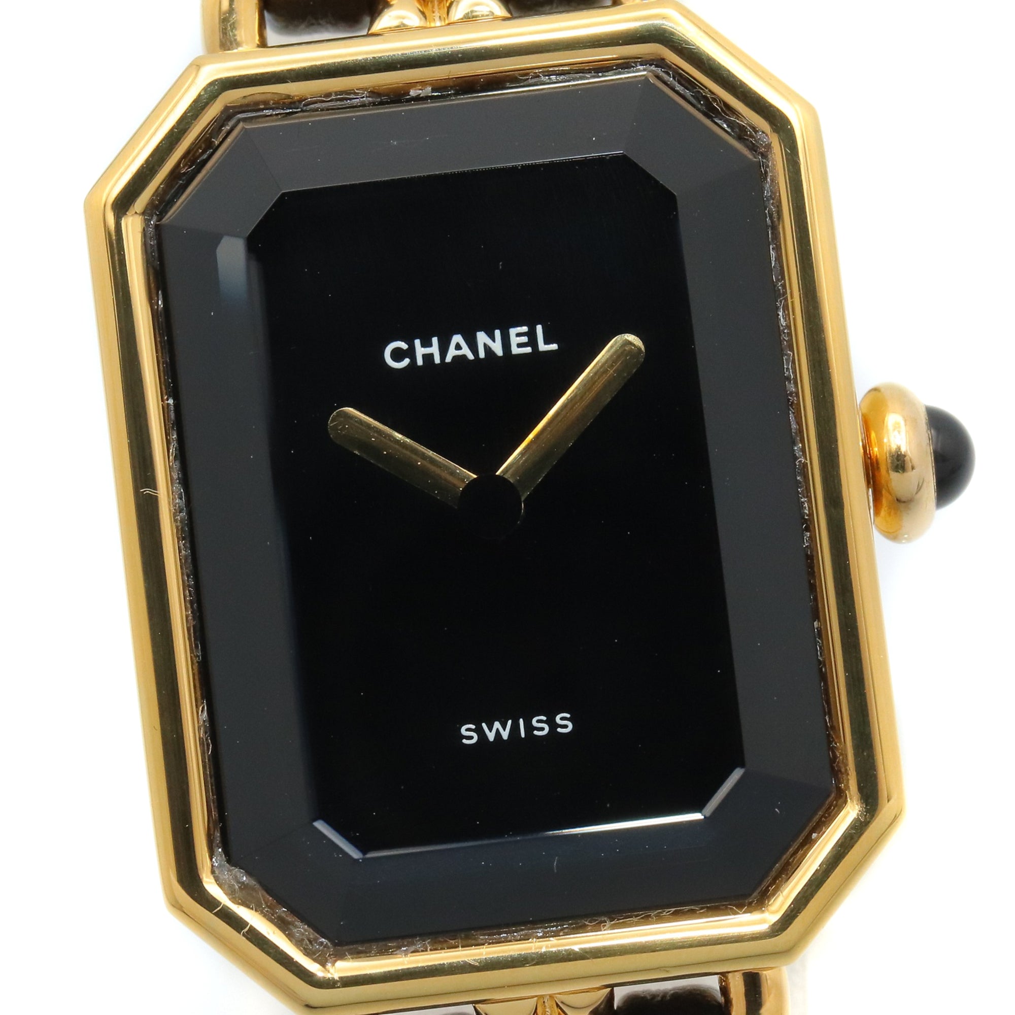 Chanel CHANEL Première S Watch, Gold Plated (GP), Leather Strap, Women's, Black, H0001 — Very Good