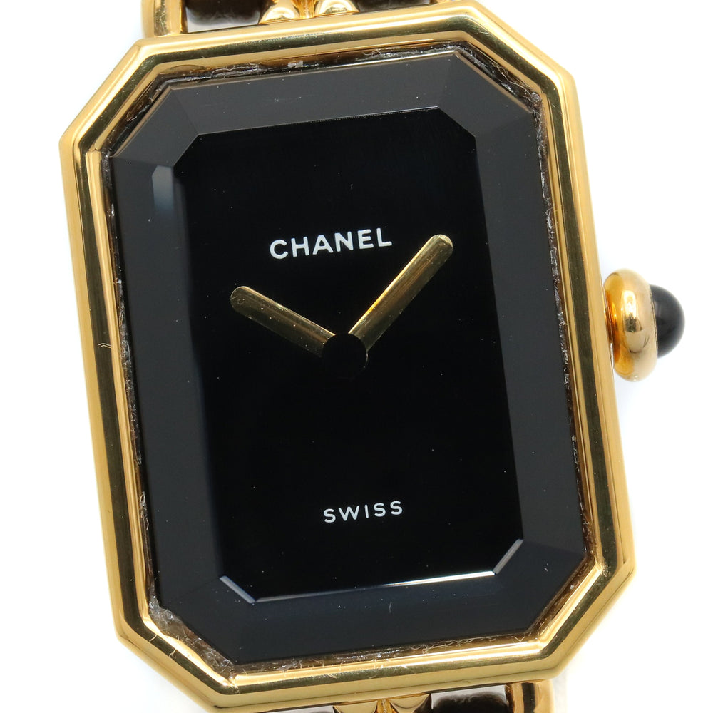 Chanel CHANEL Première S Watch, Gold Plated (GP), Leather Strap, Women's, Black, H0001 — Very Good