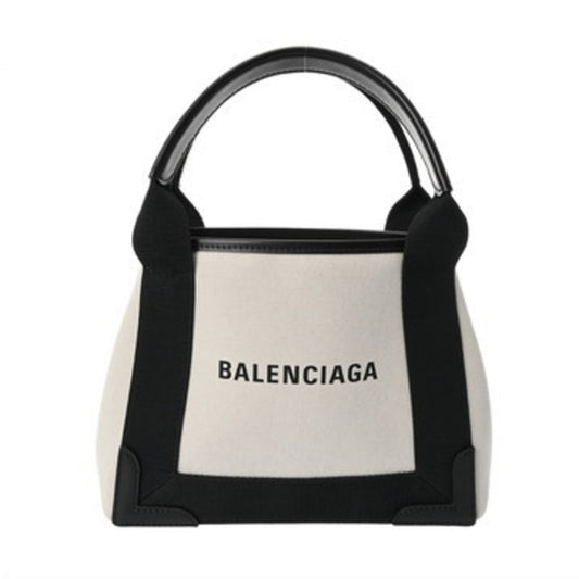 BALENCIAGA Navy Cabas XS 2-Way Handbag in White and Black (390346) - Women's Canvas Leather Pre-owned, Condition: A Ginzo