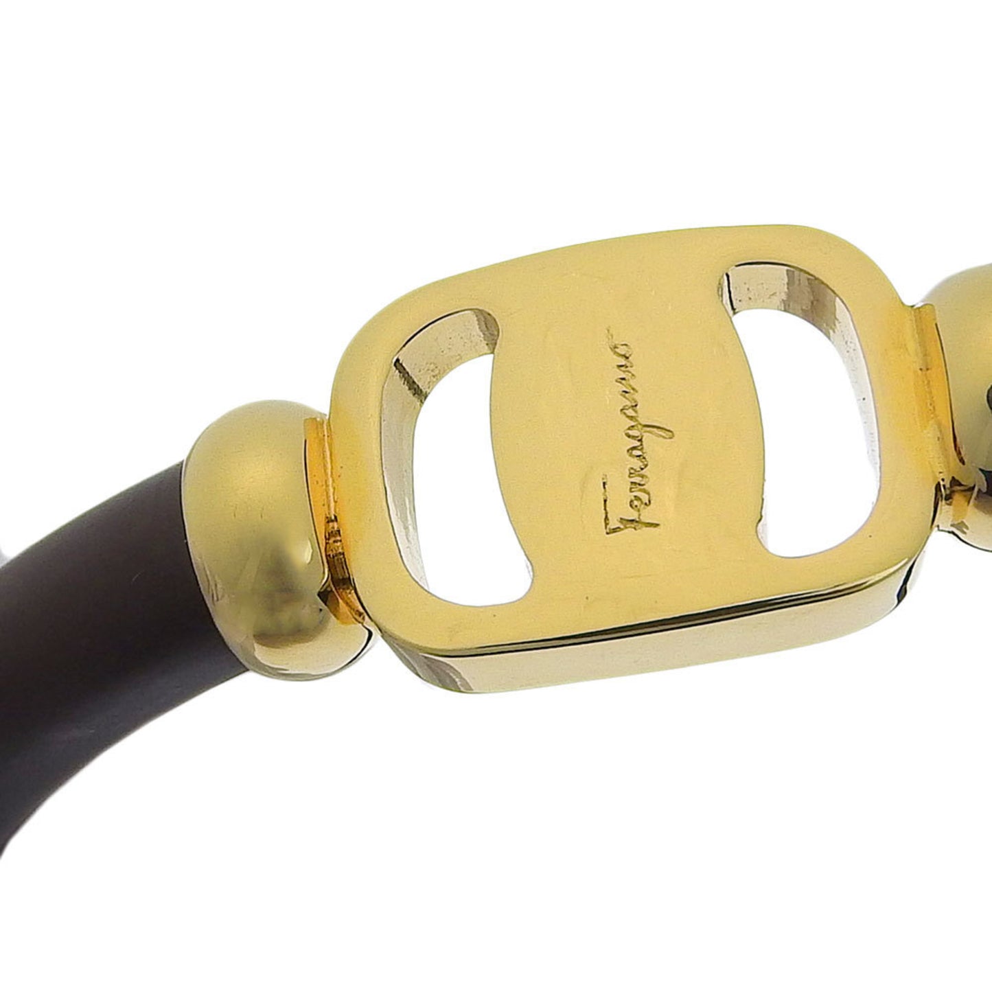 Salvatore Ferragamo Vara Bangle GP Leather Brown