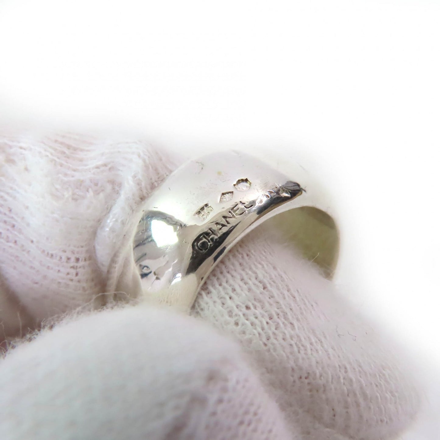 CHANEL SV925 Wide Ring with Logo Engraving, Silver, Approx. Japanese Size, Weight 16.2g, Women's