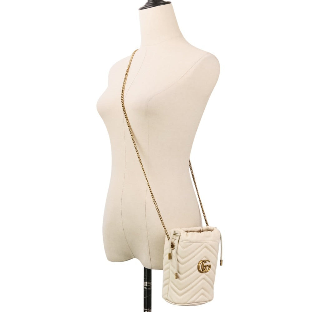 GUCCI GG Marmont Leather Mini Bucket Chain Shoulder Bag 575163 Ivory Women's — Like New