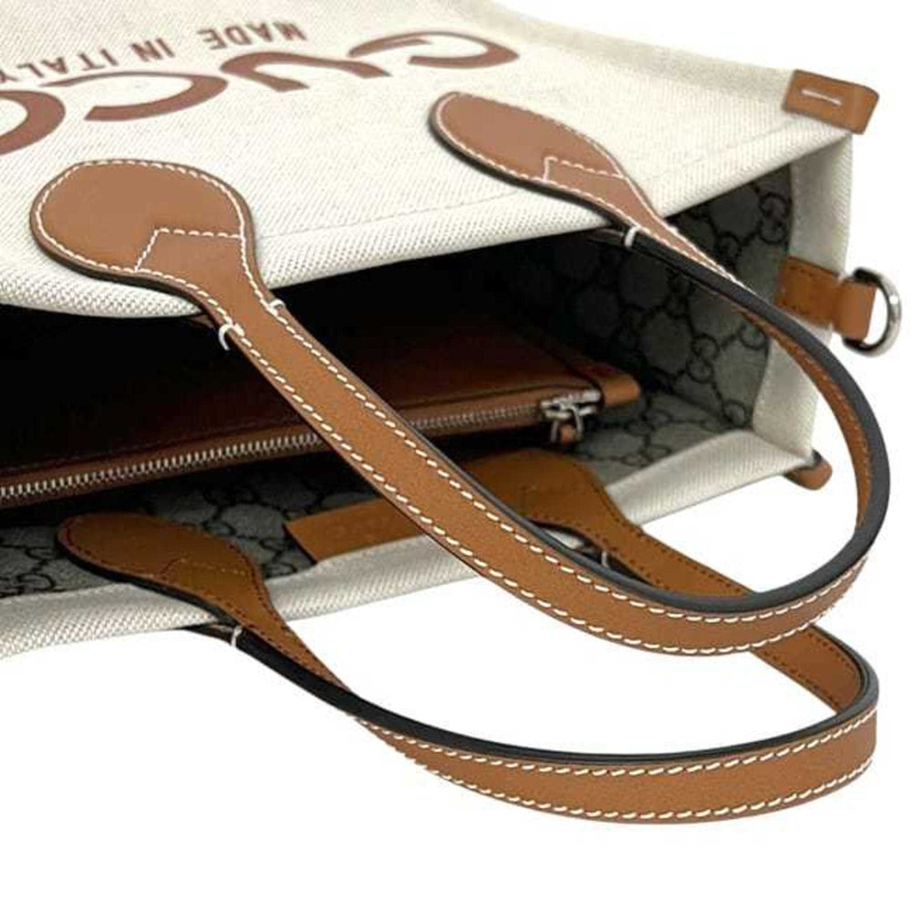 Gucci 2-way print handbag f-25014 beige camel brown 772144 unused canvas and leather 520981 GUCCI tote shoulder bag crossbody women's — New - Store Return