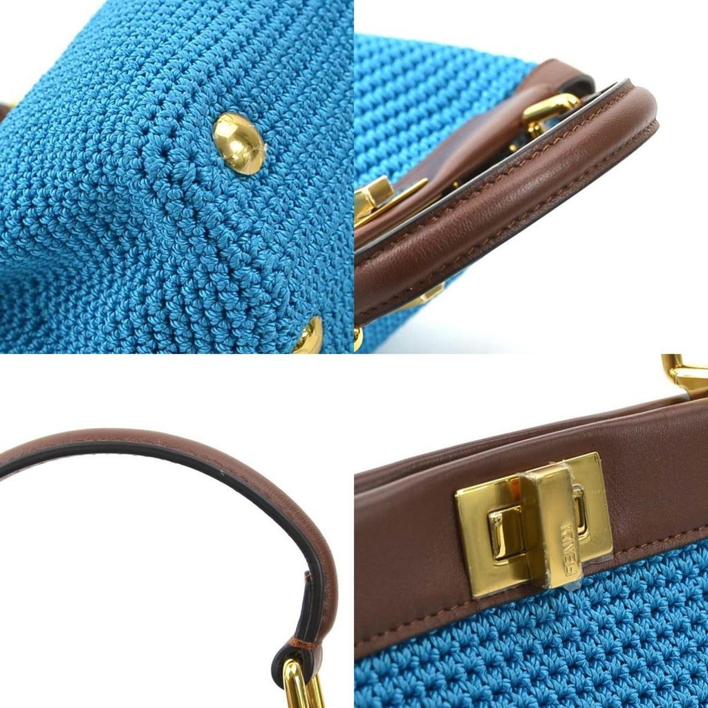FENDI handbag shoulder bag peekaboo polyester leather blue x brown ladies 8BN244-AFP3 h30812a