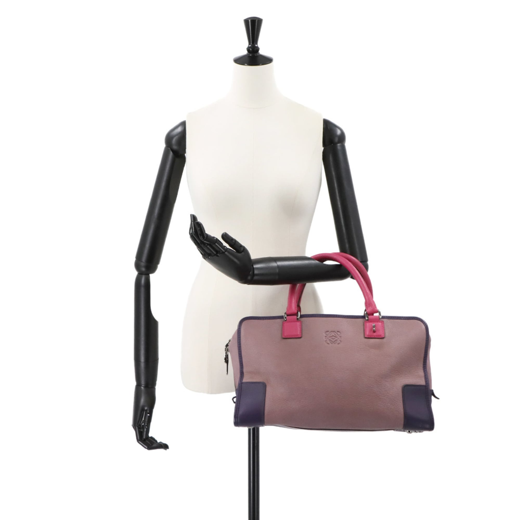 LOEWE Amazona 36 Handbag in Pink and Purple Leather with Silver Hardware (Product Code: 352.35AA22)