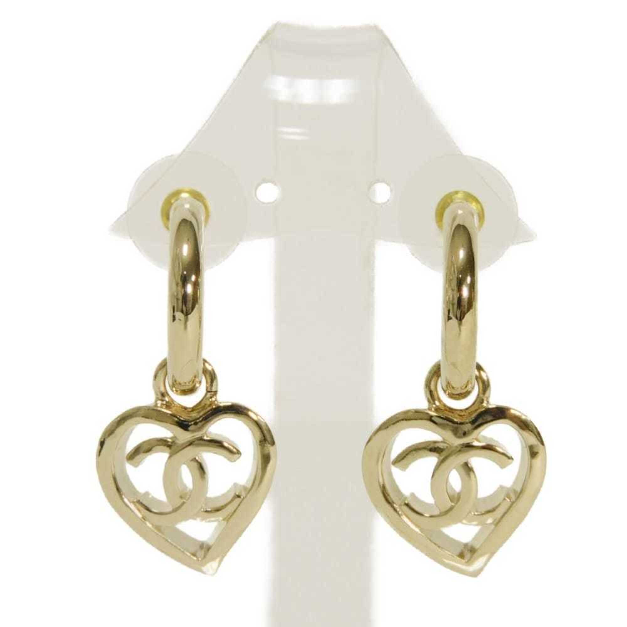 Chanel CHANEL Earrings Heart Coco Mark Hoop Swing Stud B22P CC Gold AB7919 Women's — Like New