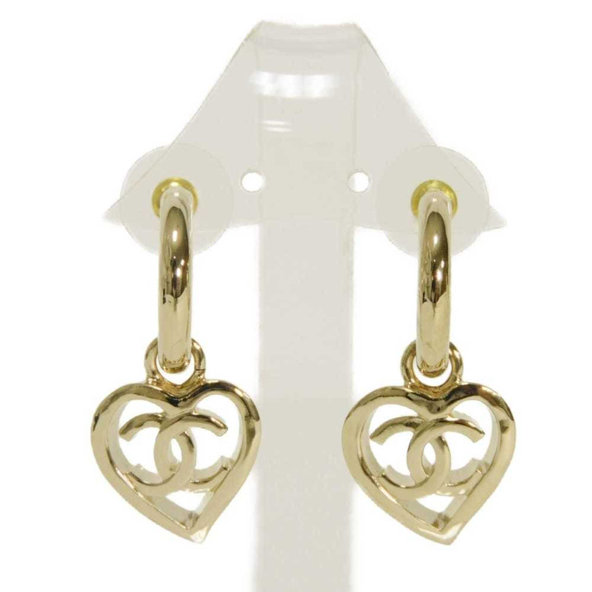 Chanel CHANEL Earrings Heart Coco Mark Hoop Swing Stud B22P CC Gold AB7919 Women's — Like New