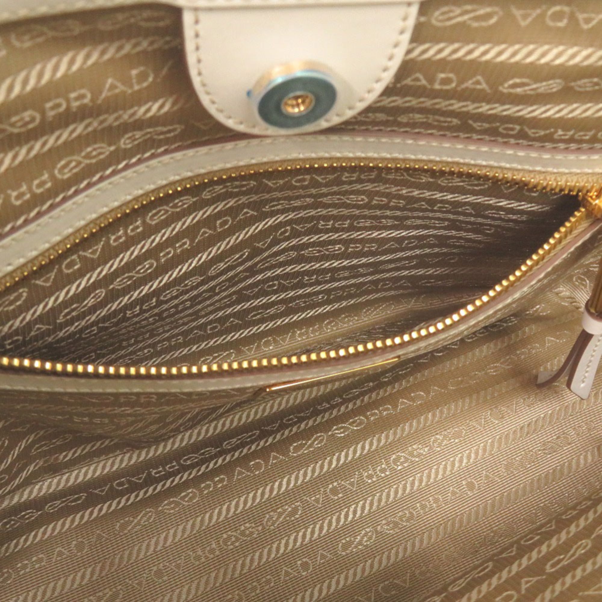 Like new Prada Logo Jacquard 1BA172 Leather Corda Talc Beige White Shoulder Bag 0780 PRADA — Like New
