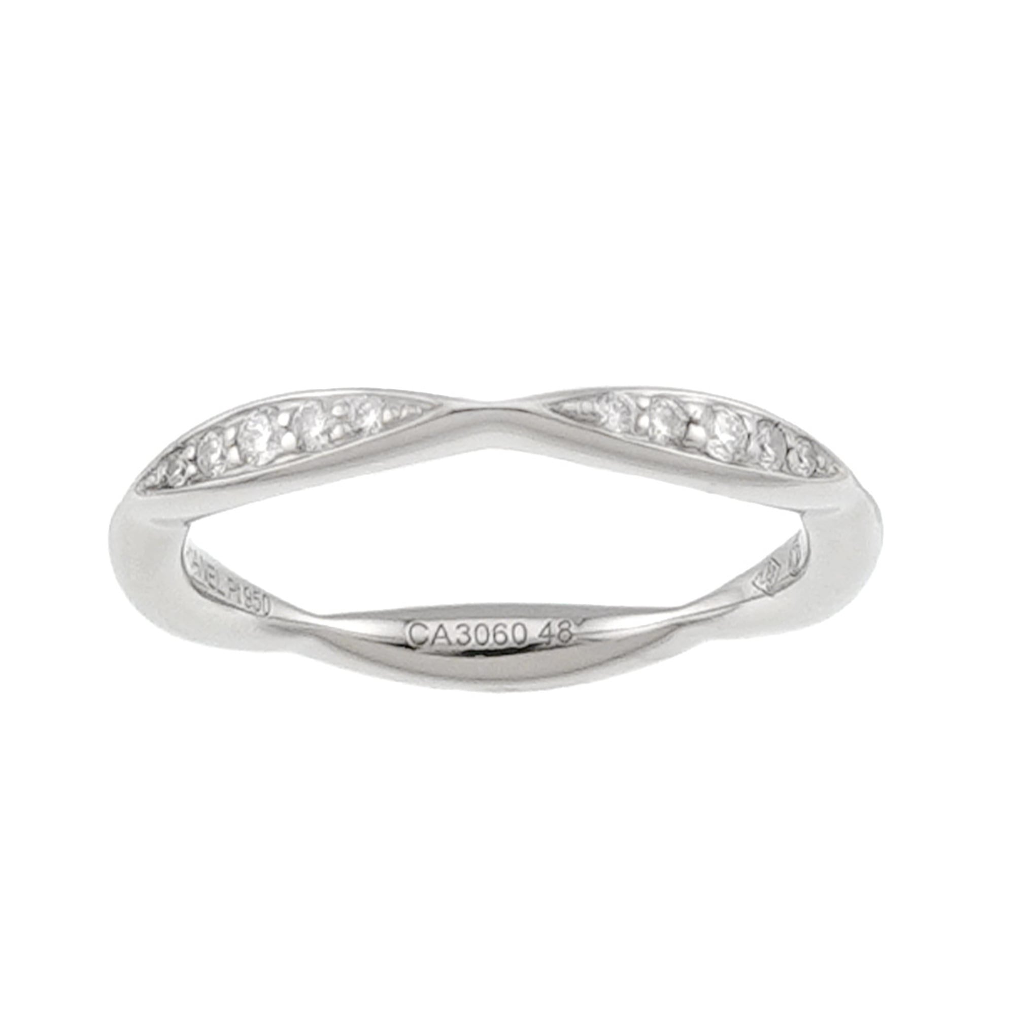 Chanel Camellia Ring #48, Half Diamond, Platinum — Like New