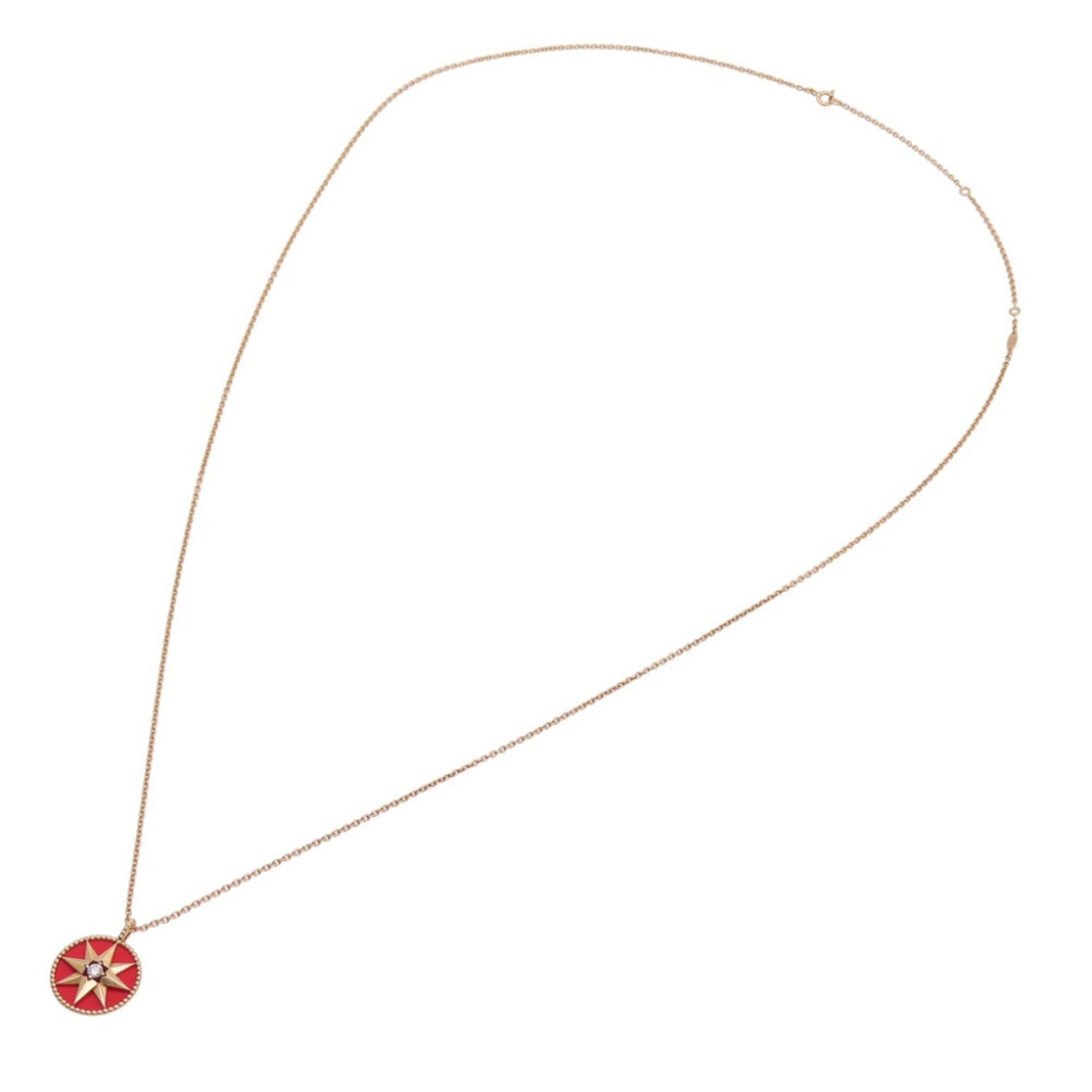 Christian Dior Dior Rose des Vents 1P Diamond 750PG Necklace 18KPG Pink Gold Red Ceramic Jewelry 1678Dior — Like New