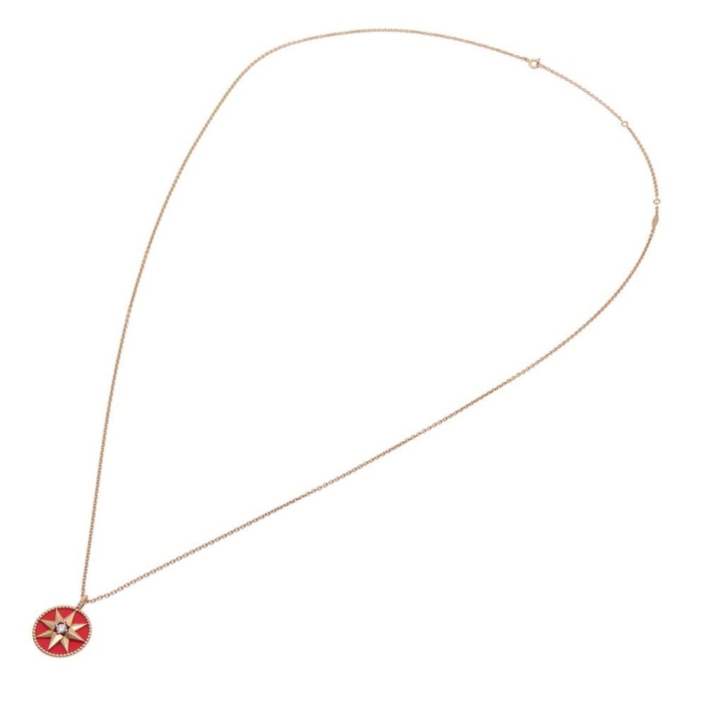 Christian Dior Dior Rose des Vents 1P Diamond 750PG Necklace 18KPG Pink Gold Red Ceramic Jewelry 1678Dior — Like New