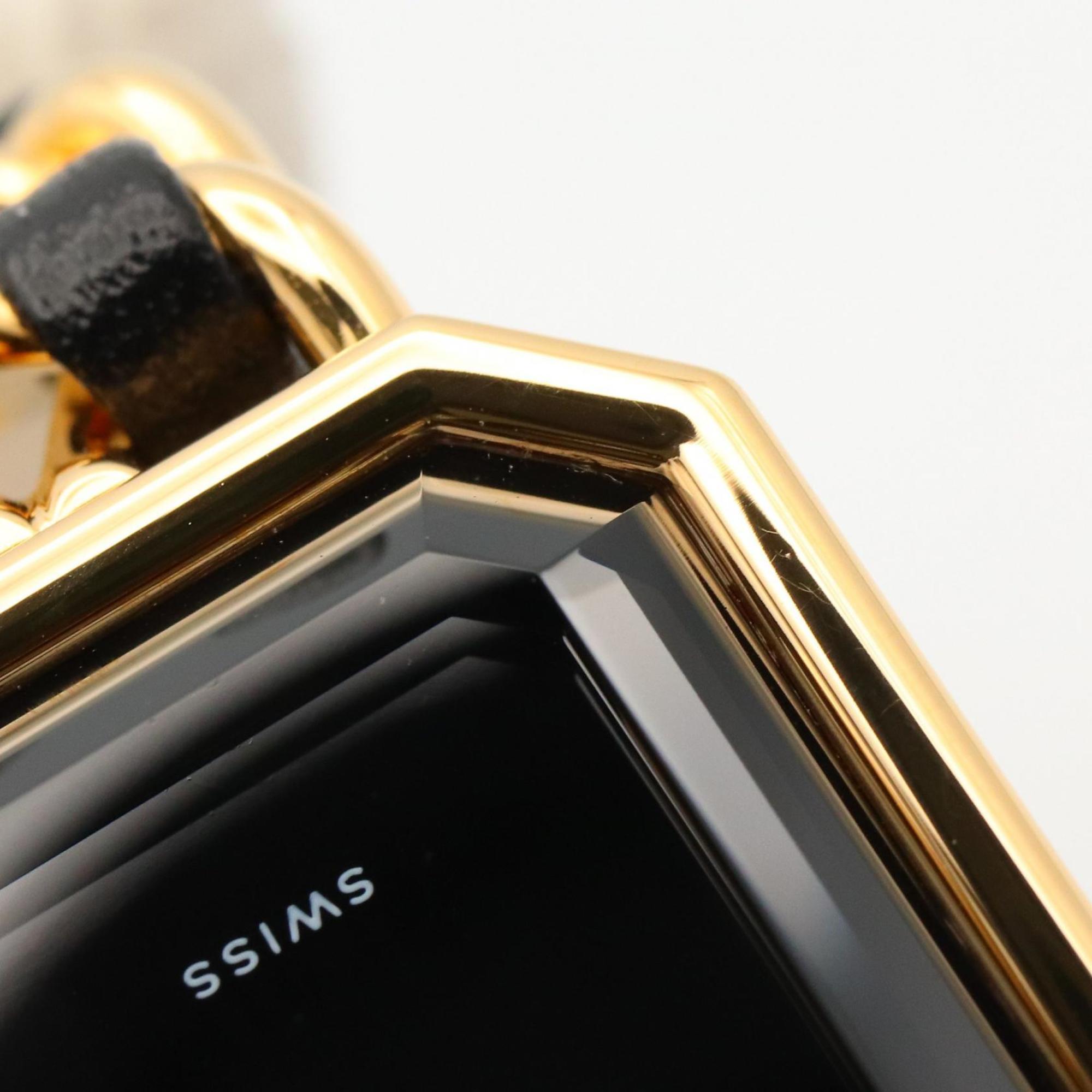 CHANEL Premiere S Watch, Gold-Plated, with Leather Strap, Black, Women's, H0001 — Very Good