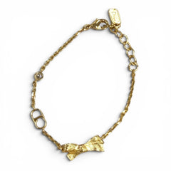 Christian Dior DIOR B3335 WOMCY CD Bow (Current Model) - 17cm total length, ribbon rhinestone bracelet, gold, women's, with box and dust bag — Like New