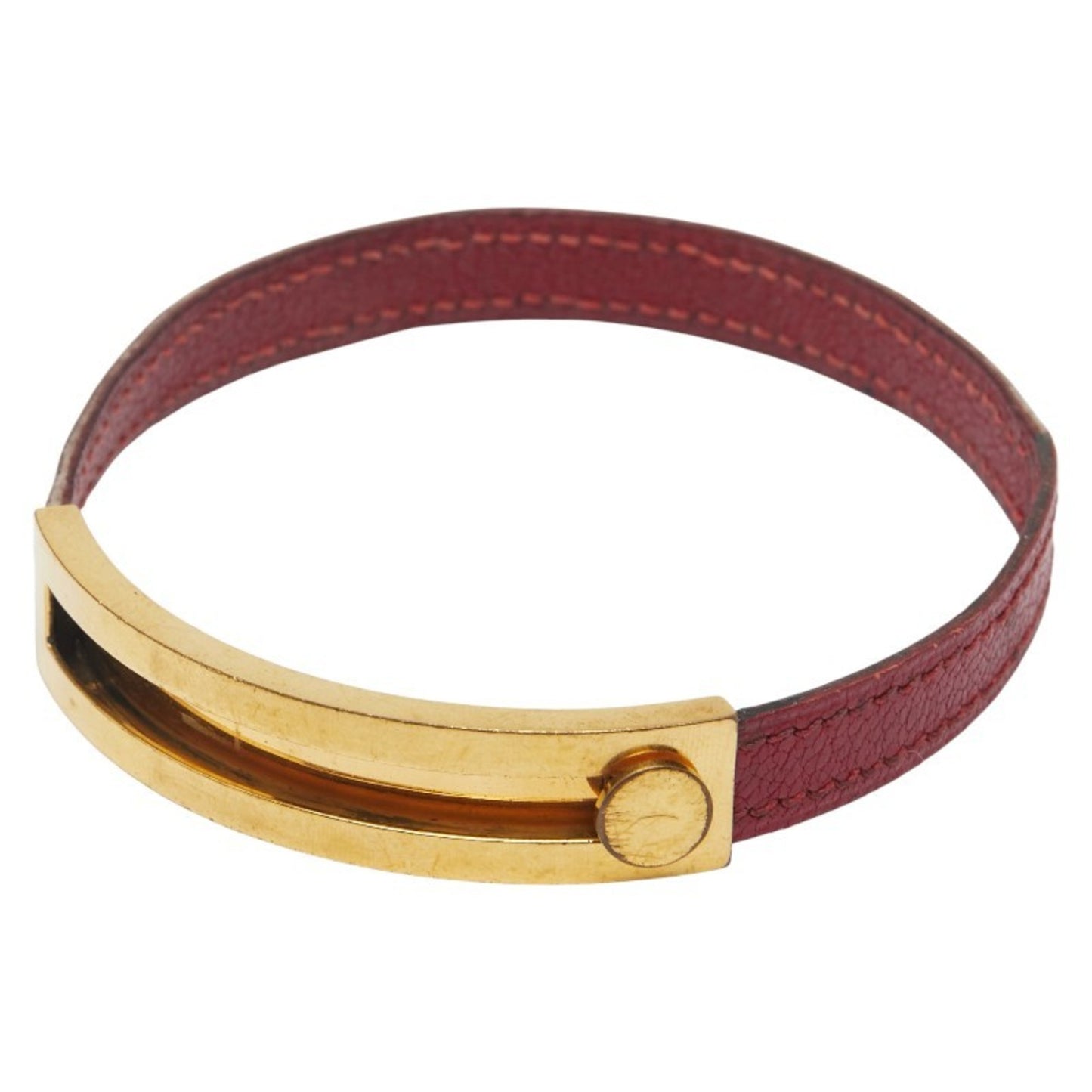 Hermes Puspus Bangle Red Leather Women's HERMES