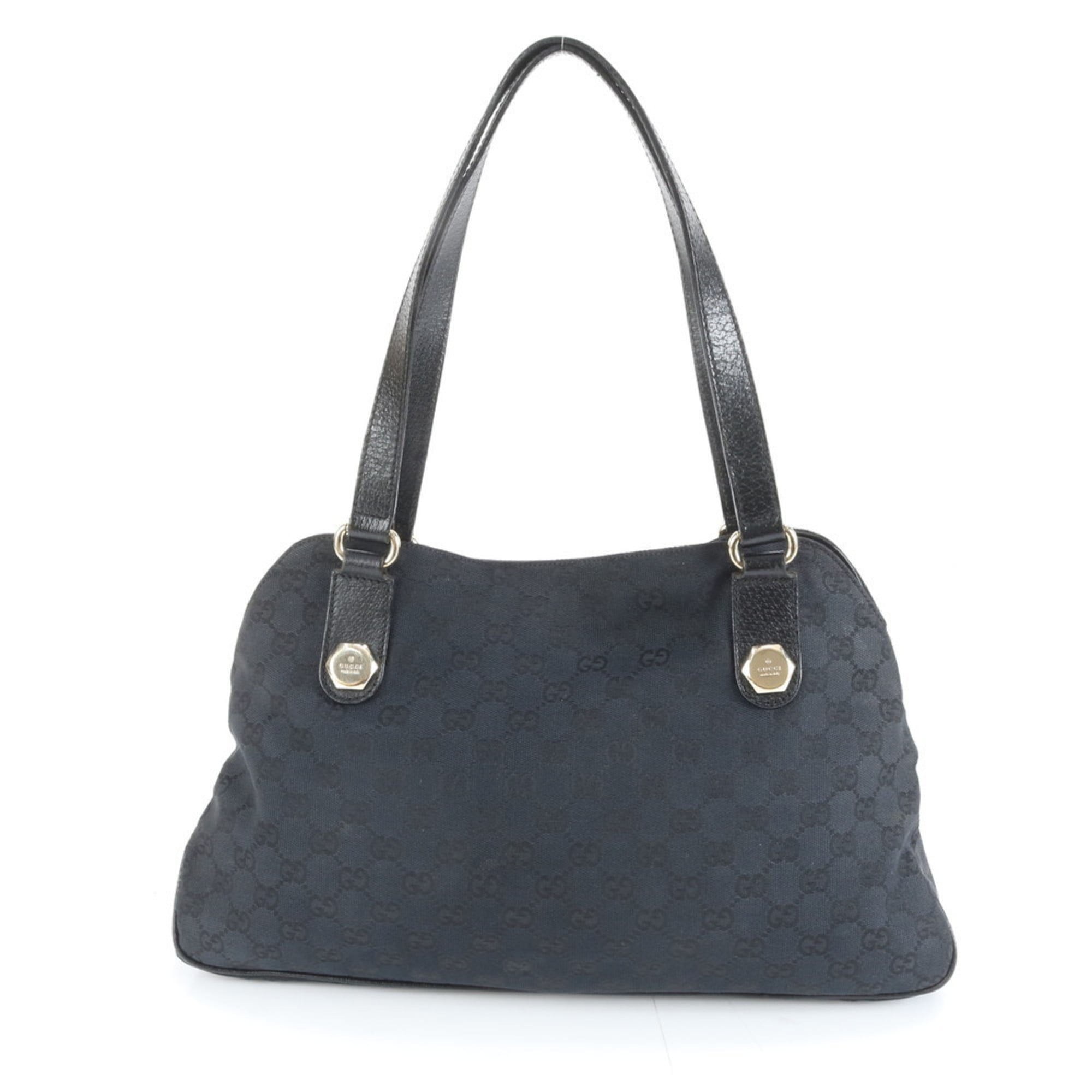 Gucci GG Canvas 163288 Leather Tote Bag Shoulder Handbag Black Women's