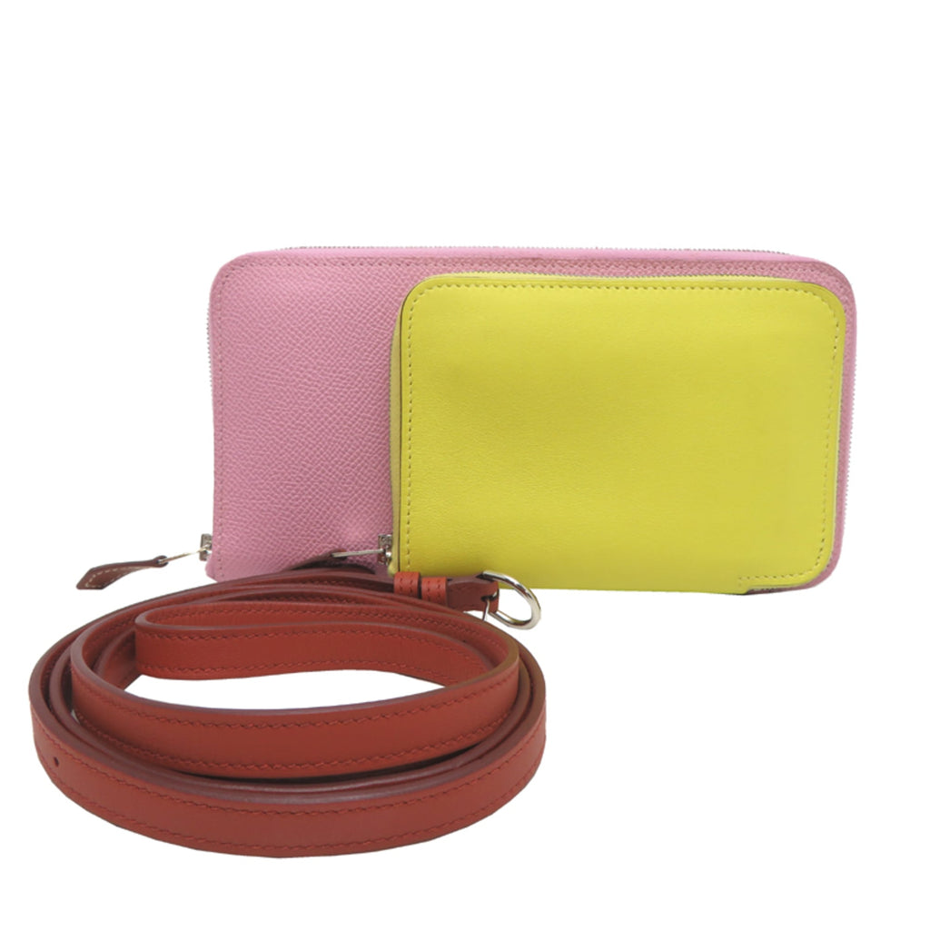 Hermes Hermès Nouveau To Go Zip B Stamp Women's Shoulder Bag Swift Mauve Sylvestre x Lime Cuivre