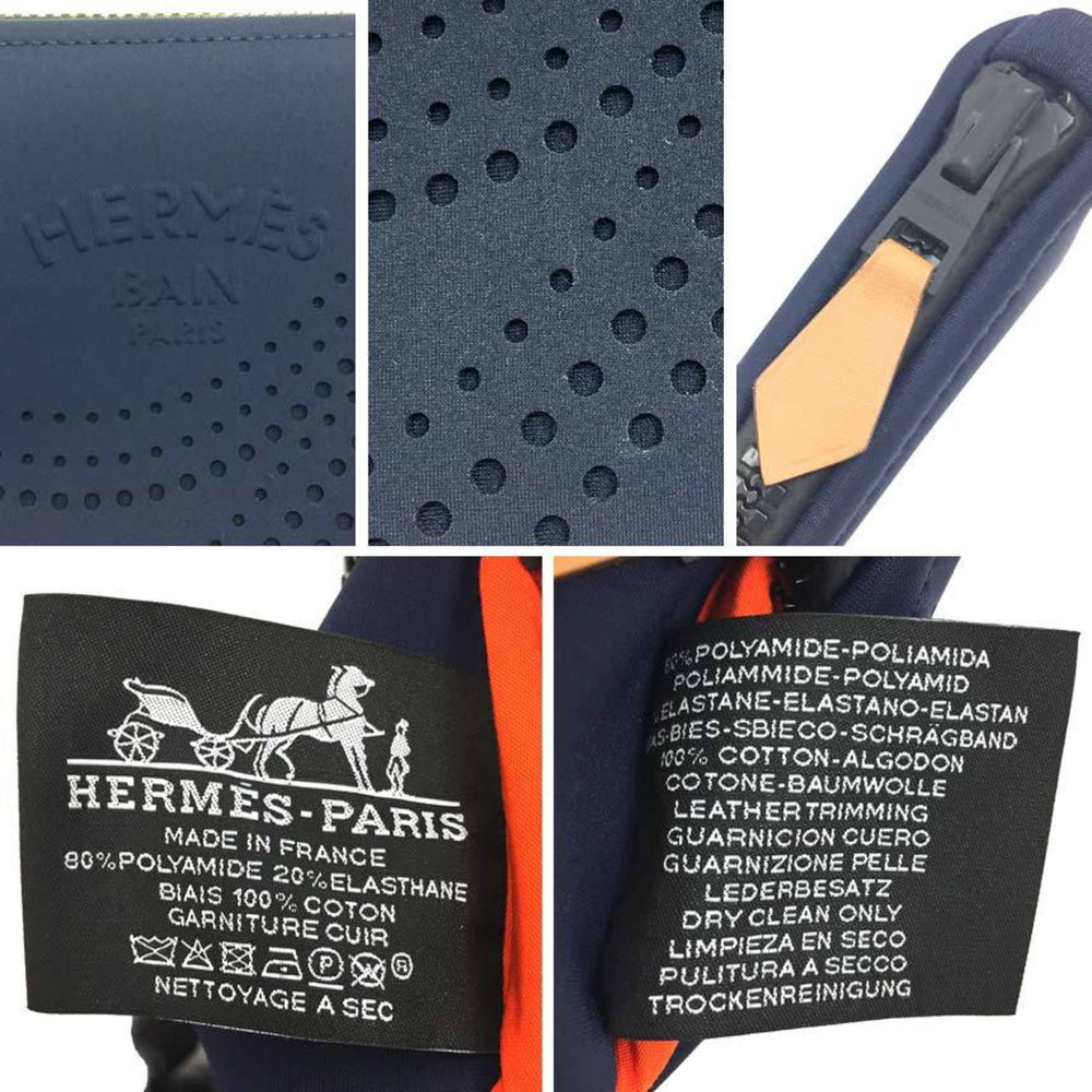 HERMES Neoban PM Wave Punching Flat Pouch Blue Navy Men's Women's Unisex — Like New