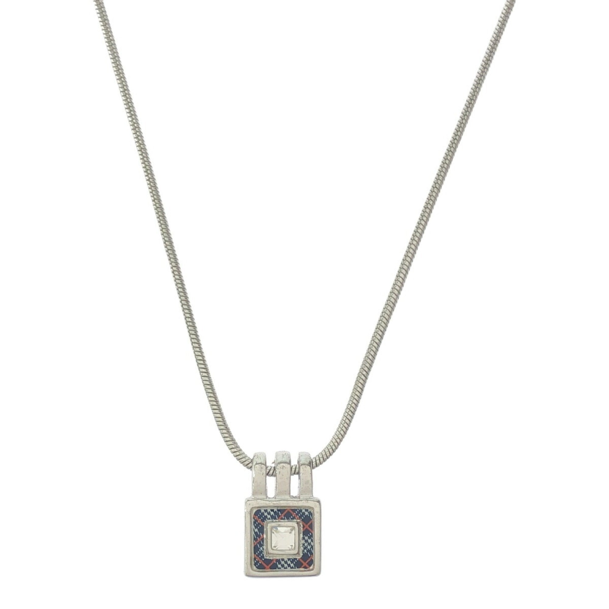 BURBERRY Nova Check Silver Necklace VINATGE Square Zirconia Women's Mikunigaoka Store ITKZB654Z0DS RM0105V
